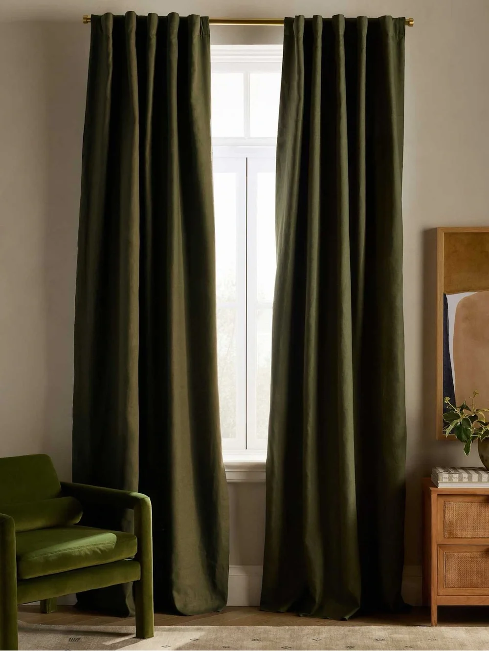 Quince European Linen Rod Pocket Curtain - Hunter Green